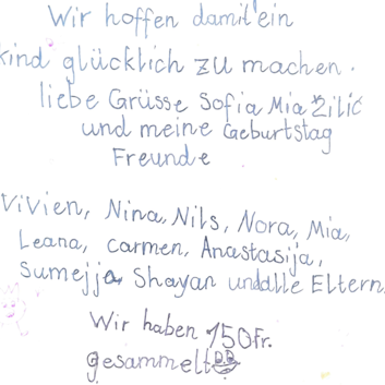 Sofia wünschte sich zum Geburtstag, ein anderes Kind glücklich zu machen